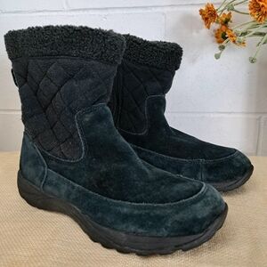 LL Bean Suede And Fleece Black Quilted Winter Boots Sz10
